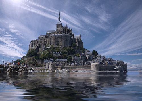 Normandy coastal landscape with apple orchards